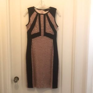 Dusk rose lace dress with curve-enhancing lines